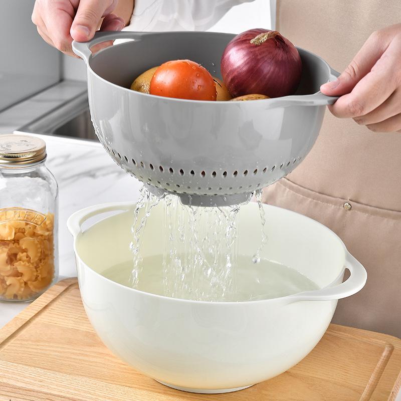 Creative Multifunctional Salad Bowl 8 Piece Set Baking Measuring Cups Measuring Spoons Tools Kitchen Combo Drainer Basket Wash Basin