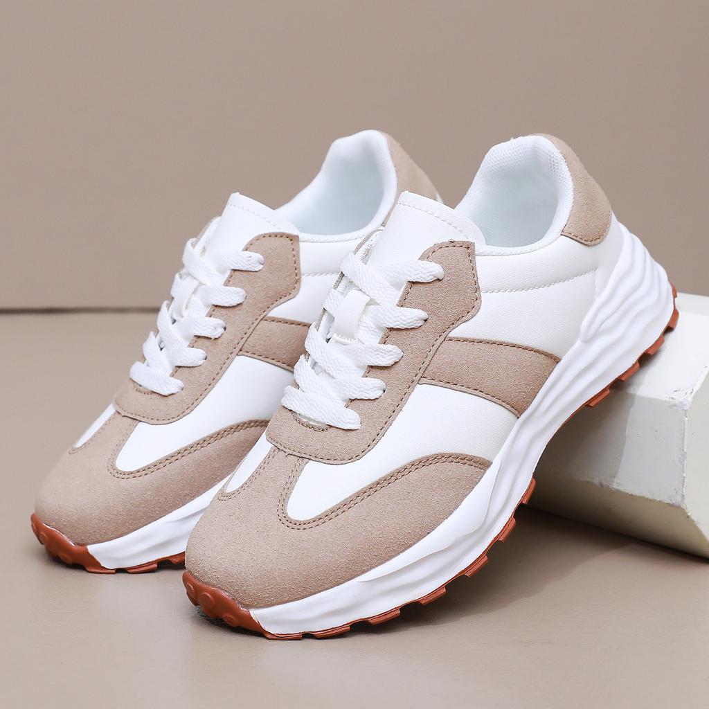 Fashion New Casual Sneakers Women Suede Leather Patchwork Mixed Colors Lace-Up Round Toe Platform Shoes Lady Flats Handmade