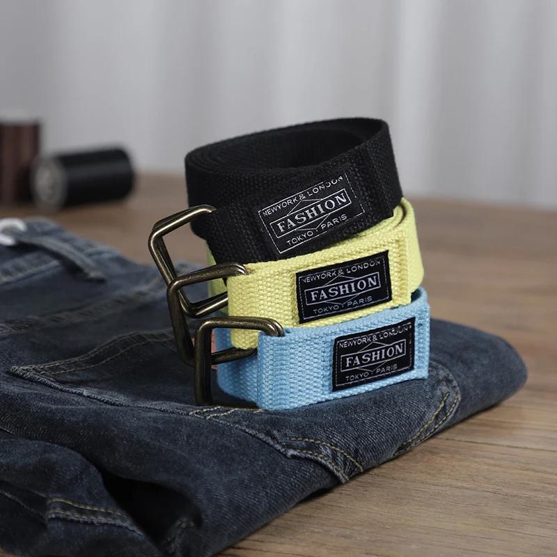 Young men's artificial pants, no punching canvas belt, trendy jeans, men's Korean fashion version, versatile belt, women