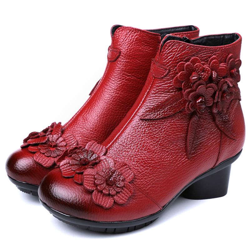 Vintage-Stiefel, echtes Leder, Stiefeletten, neue Winter-Damen, warme Schuhe, weiche, rutschfeste Untersohle