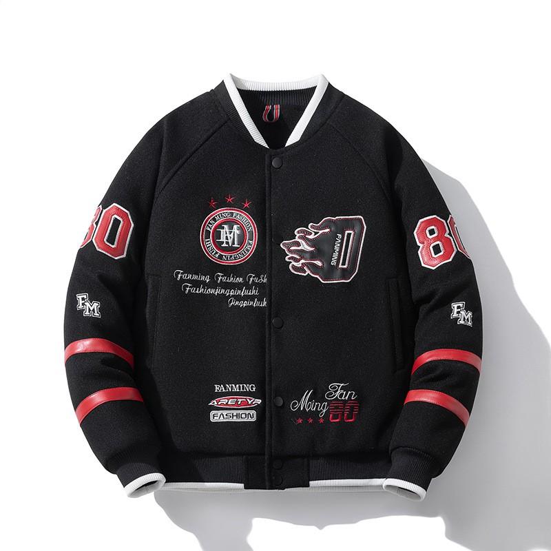 Unisex Vintage Baseball Jacket Warm Thickened Wool Blend Oversized Hoodless Outerwear Winter Daily Wear