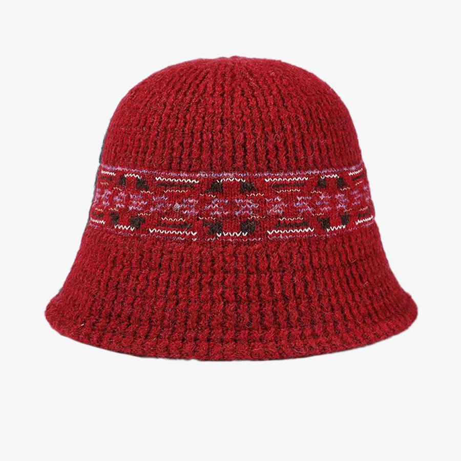 Vintage Color Jacquard Knitted Bucket Hat Women's Fisherman Hat