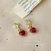 No pierced ears, ear clips, red high-end retro Hong Kong style earrings, light luxury, niche temperament, sugar cube love earrings, popular.