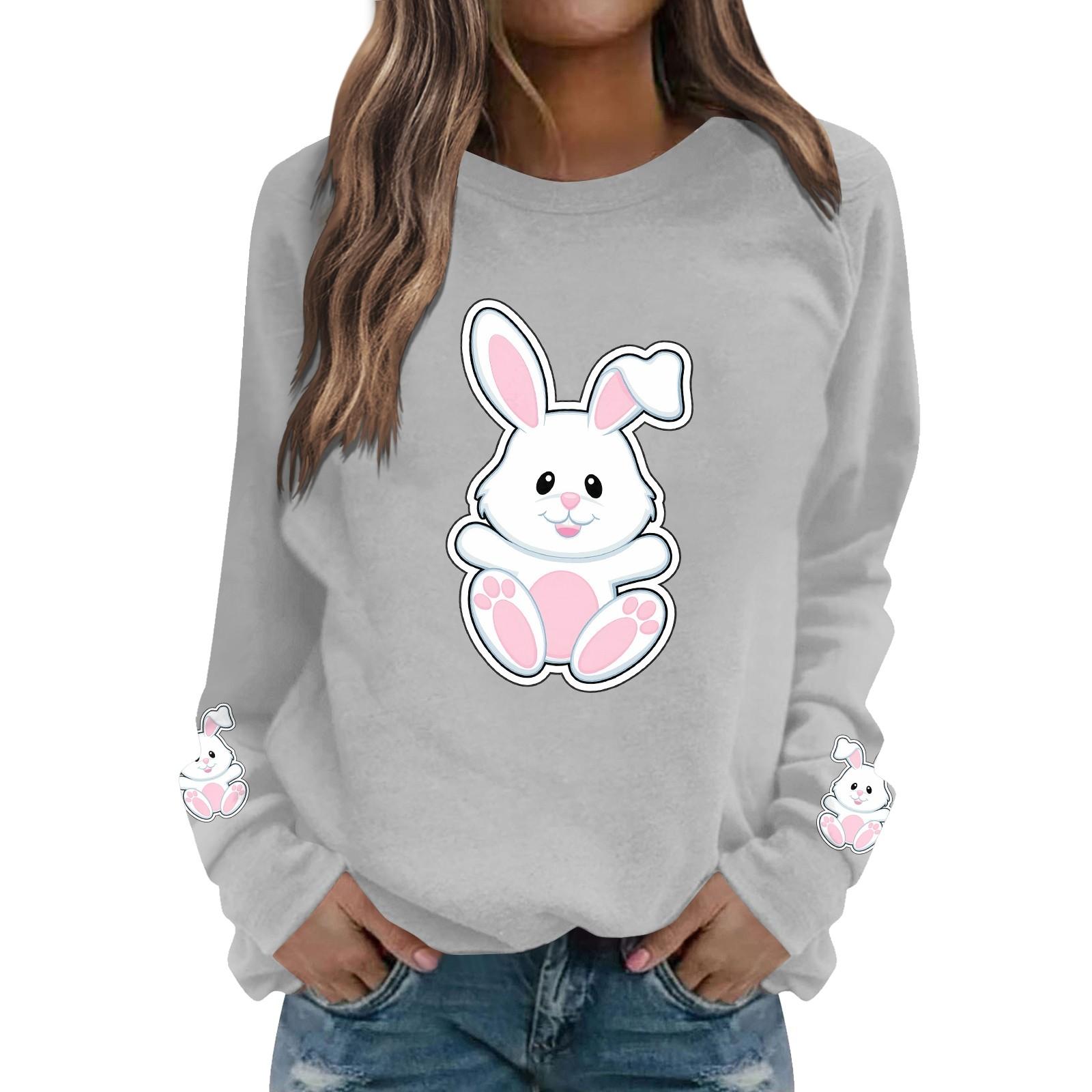 

Женская мода повседневная толстовка с длинным рукавом и круглым вырезом с принтом пасхального кролика S