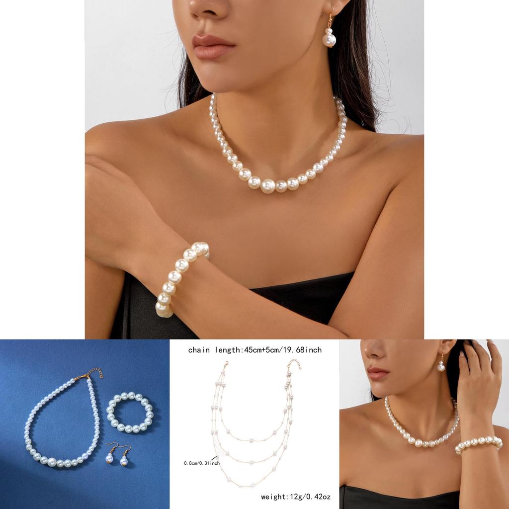 Retro Inspired Pearl Accessories Set With Handcrafted Multilayer Necklace And Ear Jewelry