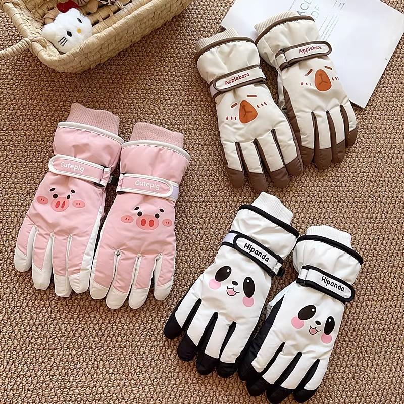 Ski gloves female cute warm velvet thickened windproof and cold couple warm gloves