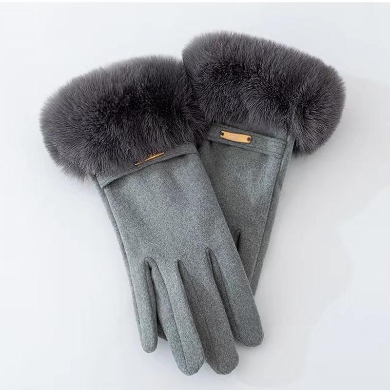 Women's Velvet Rabbit Fur Fleece-Lined Cycling Gloves - Warm, Non-Slip, Windproof, Thick Winter Gloves