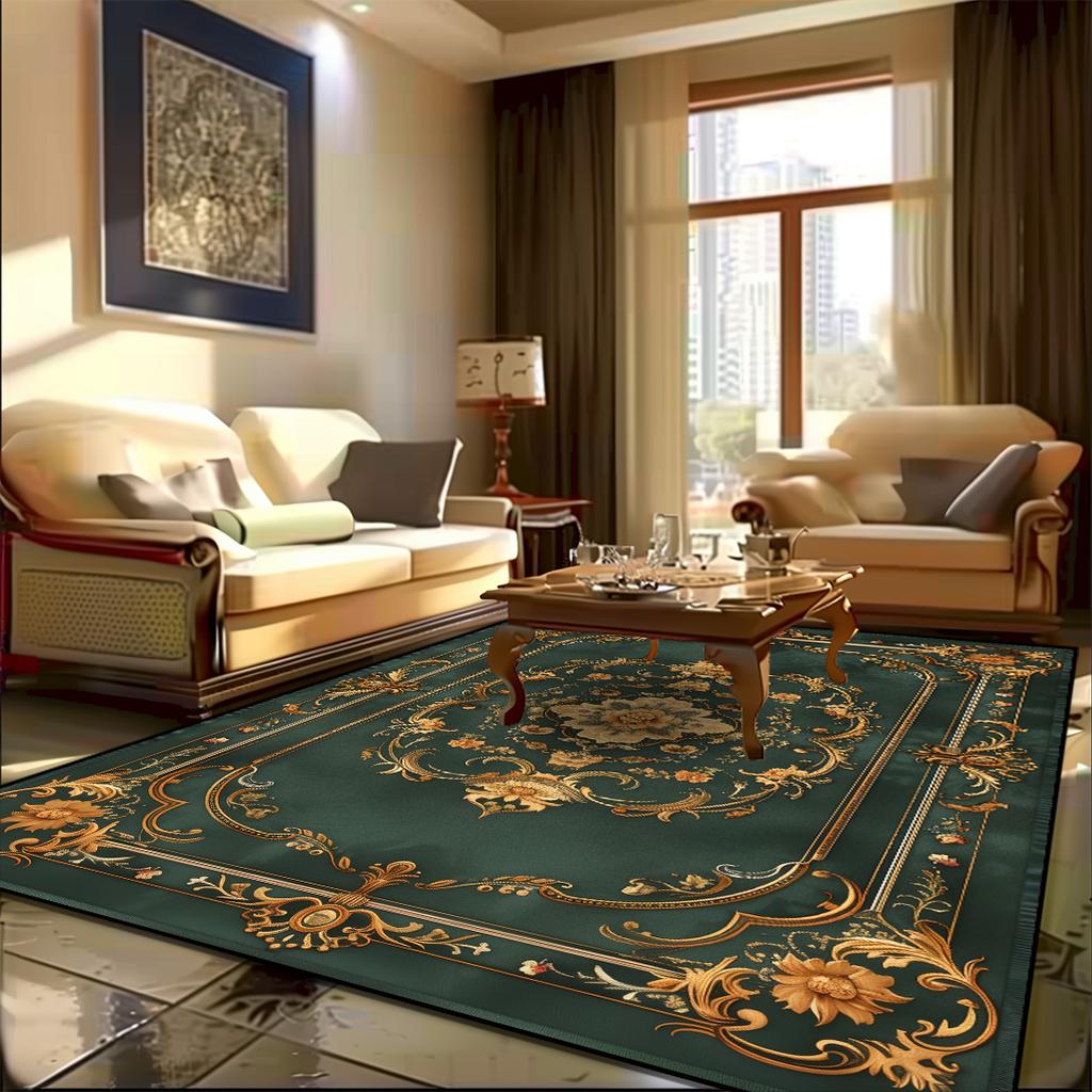 European Carpet Living Room Pastoral Flower Home Carpet Modern Light Luxury Style Bedroom Rug Non-slip Lounge Floor Mat Washable