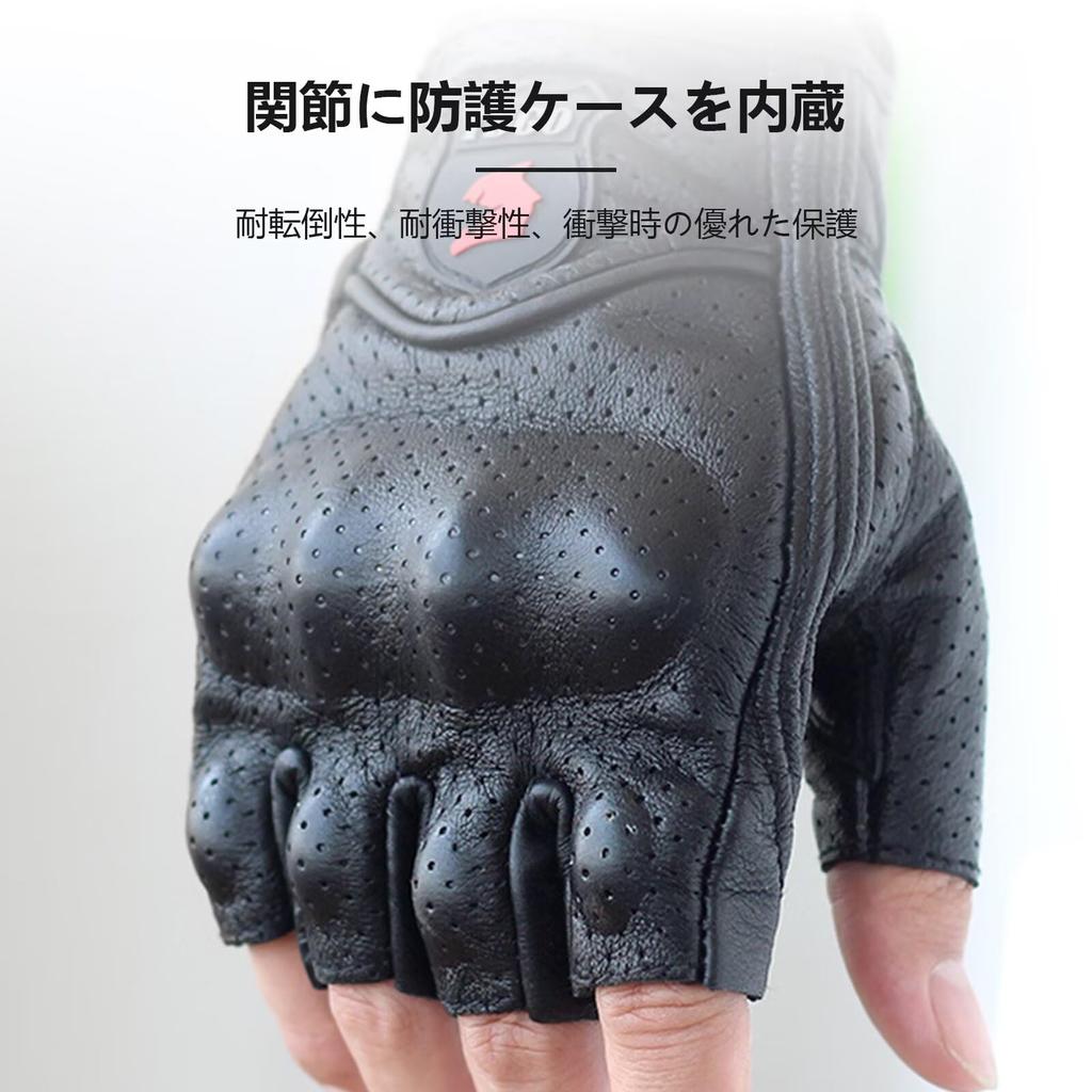 ZVCXOE Motorcycle Gloves Summer Half Finger Genuine Leather Goatskin Hard Protector Goatskin Punching Mesh