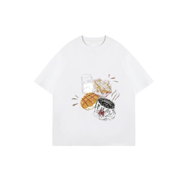 Oversized T-shirt Svart Kaffe och Pannkakor Tryck Casual Vardagsklädsel