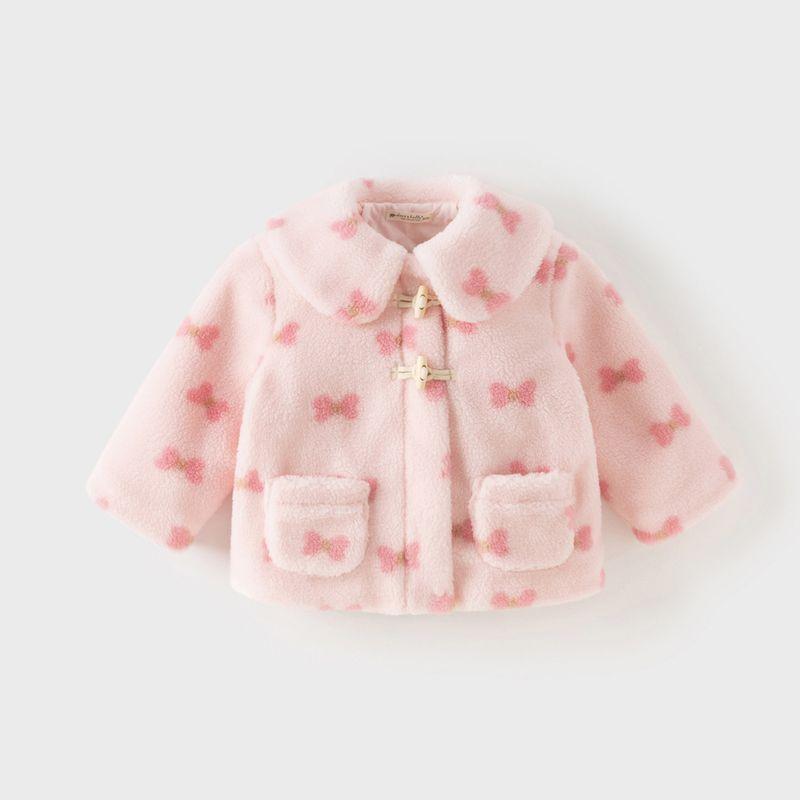 David Bella Girls  Plush Cotton Jacket 2026 New Children s Quilted Coat for Girls, Class a Cotton Clothing, Winter Cotton-Padded Jacket Bow Printing [Ready in Stock] 120
