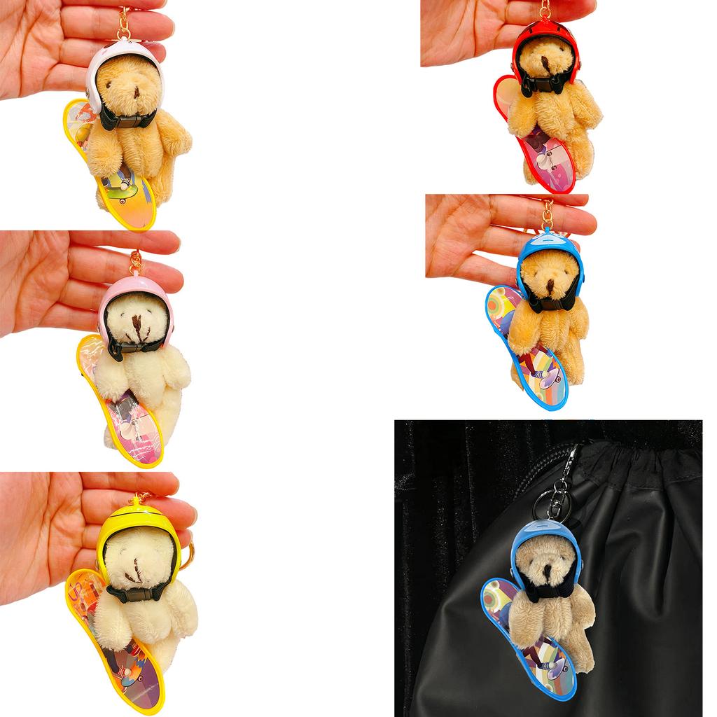 Small Skateboarding Bear Plush Keychain Fashion Bear Bag Charm Hanging Decors Plush Texture Perfect for Backpacks and Key