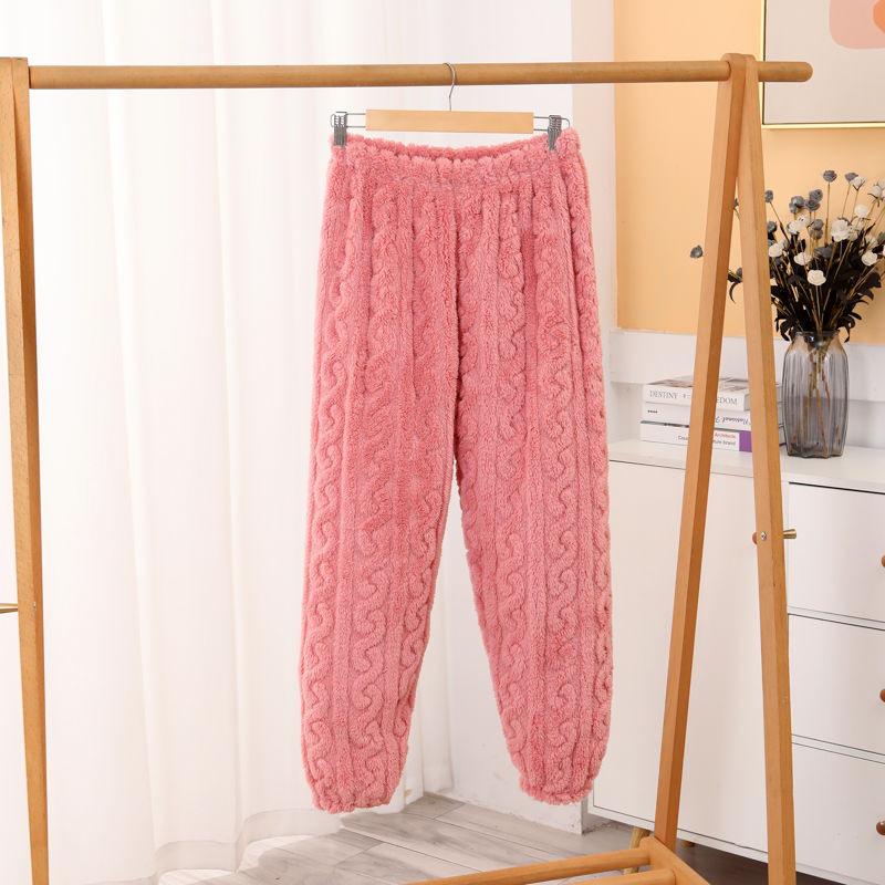 Thickened Jacquard Shu Cotton Fleece Pajama Set for Couples - Women's Solid Color Winter Homewear