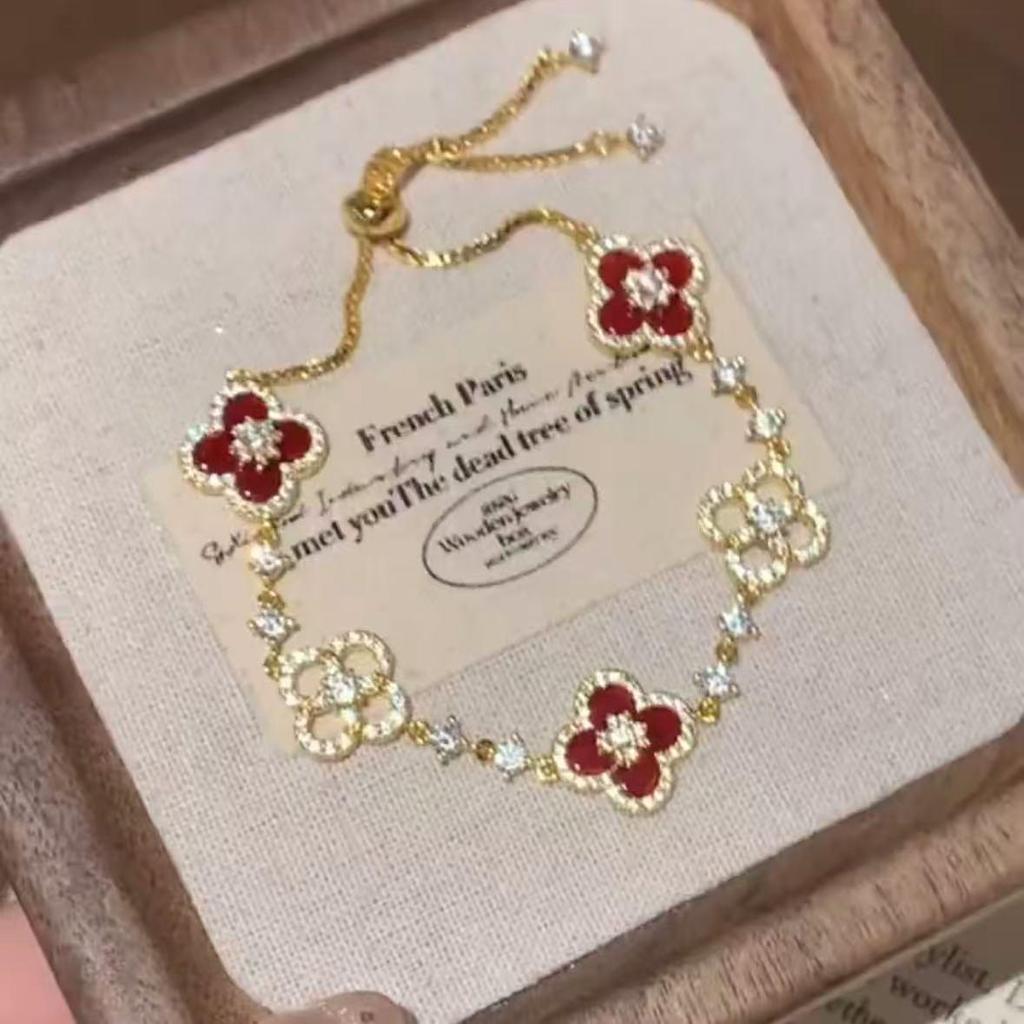 Pulsera coreana ajustable de flor de rombo de circón - Joyería elegante y versátil para mujer