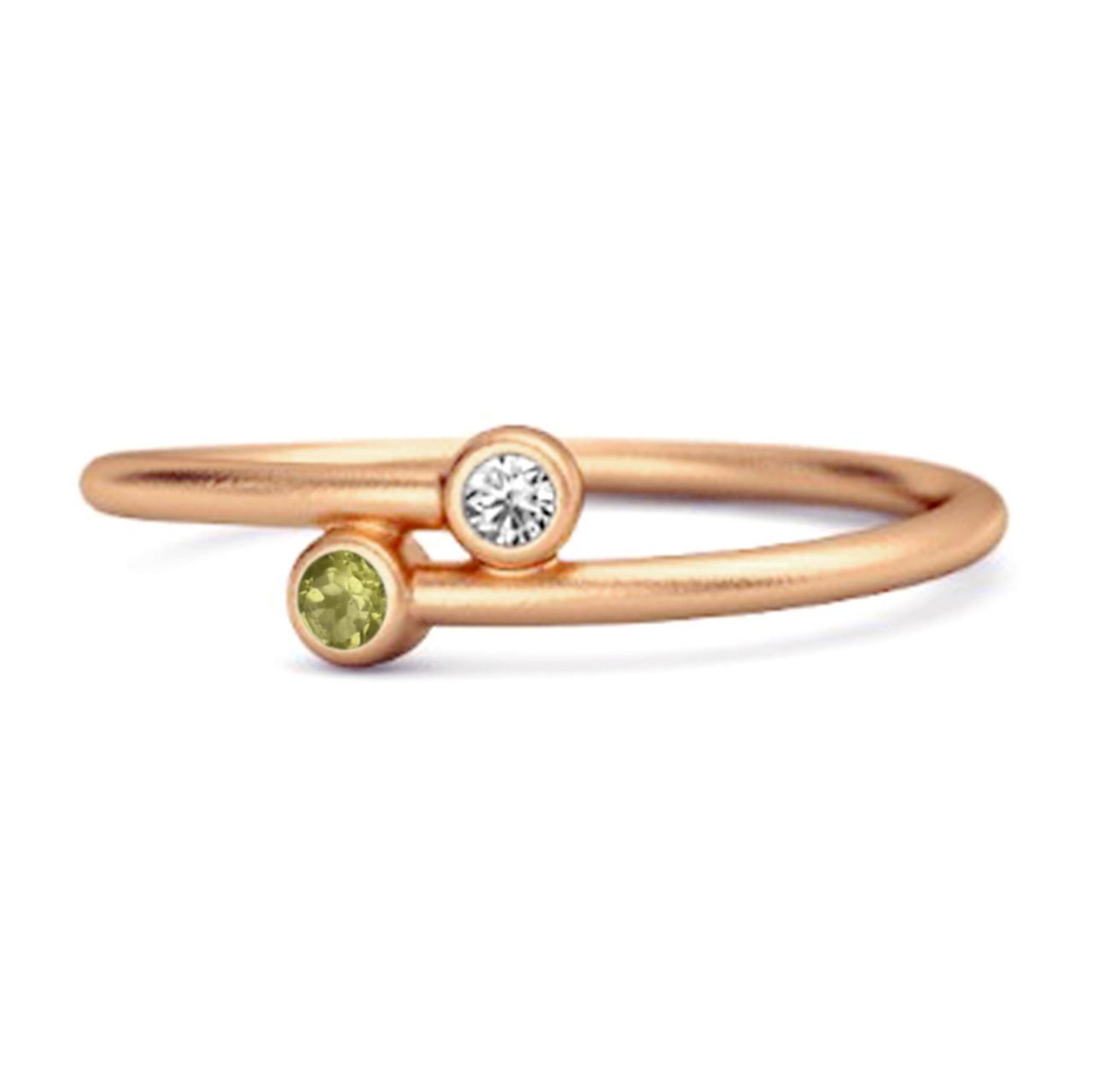 Peridot Open Bezel Two-Stone Ring - 925 Sterling Silver Rose Gold Vermeil 6.5