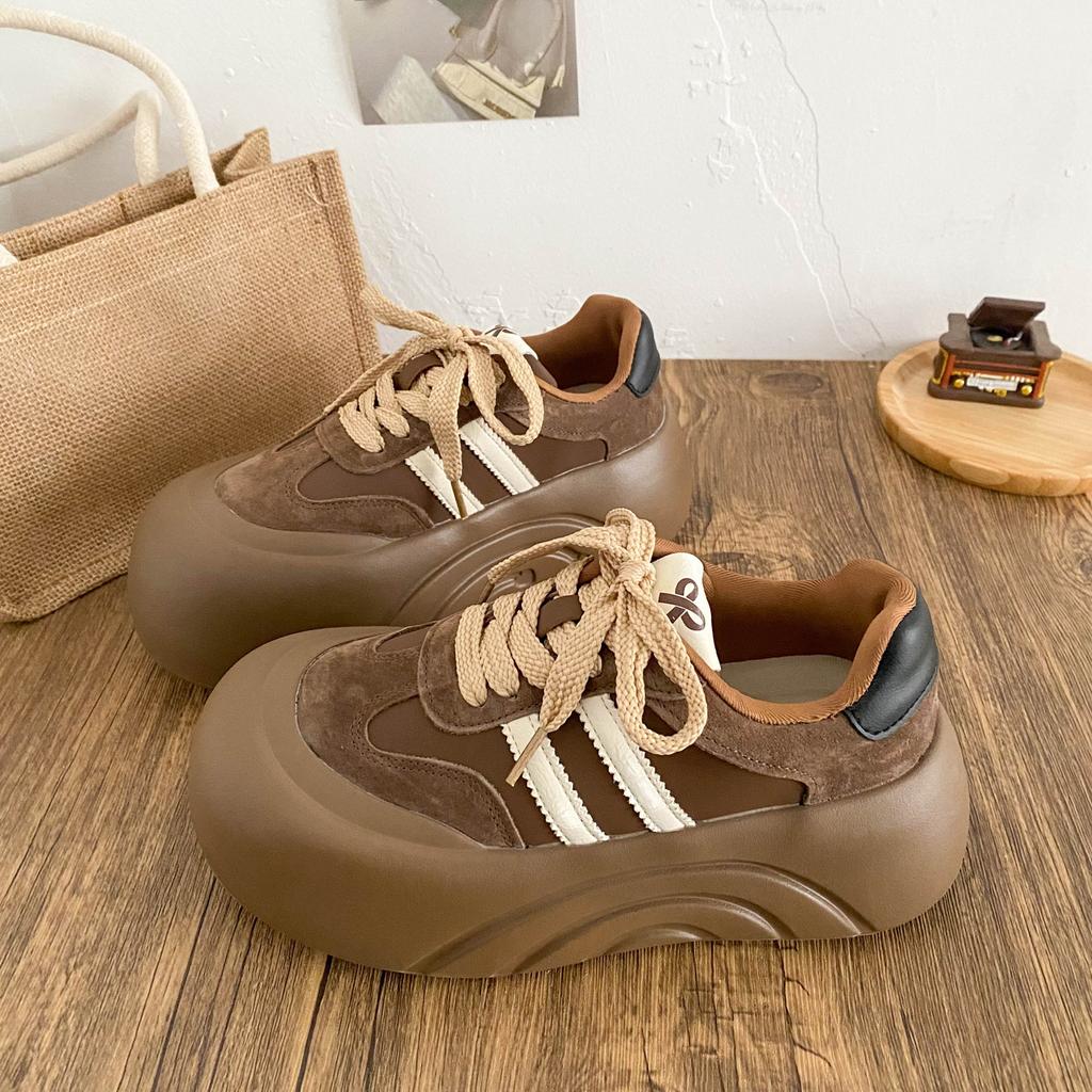 XY-A333 Latex-Innensohle/Dicke Sohle Höhenvergrößerung Schuhe mit großem Kopf Brotschuhe Damenschuhe 2025 neu runde Zehenpartie Board-Schuhe Dexun-Schuhe