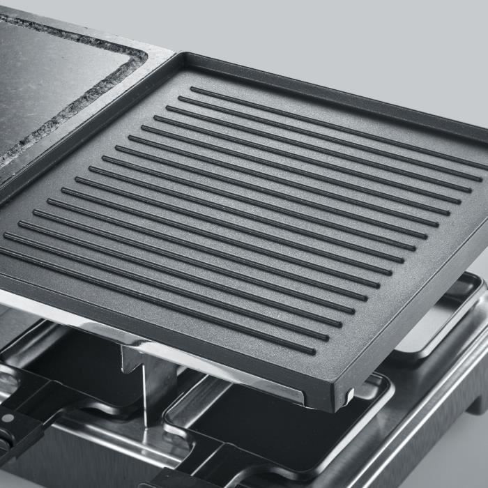 SEVERIN Raclette Grill - RG2376 - Up To 8 People - Natural Cooking Stone and Reversible Plate - 1400W