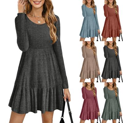 Damenkleid, Langarm-Pullover, Rundhalsausschnitt, A-Linien-Freizeitkleid, Und Winter