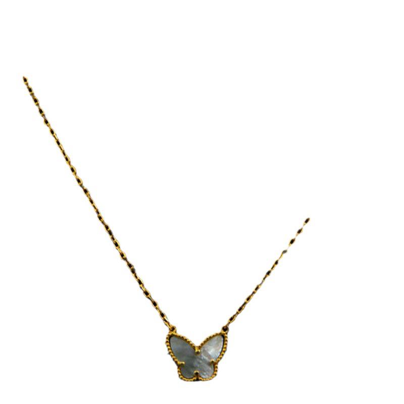 Korean Style Butterfly Clavicle Necklace with Shell & Tiger Eye Stones for Women
