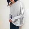 Solid Color Round Neck Ruched Pullover - European & American Style, Long Sleeve, Comfortable Knit