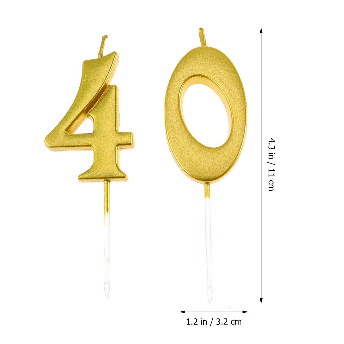 2pcs 40 Birthday Decorate Candles Bithday Cake Topper Golden 40 Number shaped Candles Anniversary day Party cake decor Candles золотистый