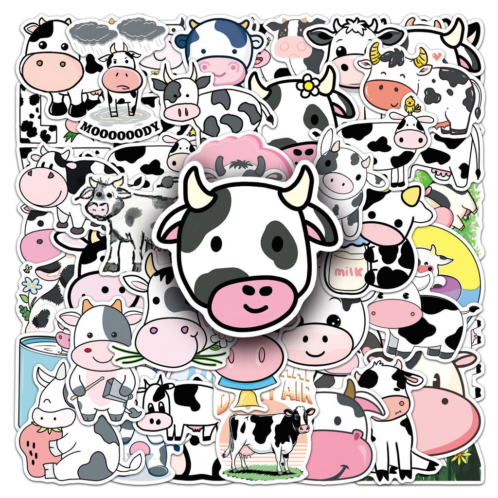 50 Cow Doodle Stickers Personalized Cartoon Animal Decoration Mobile Phone Water Cup Gum Card Creative Stickers