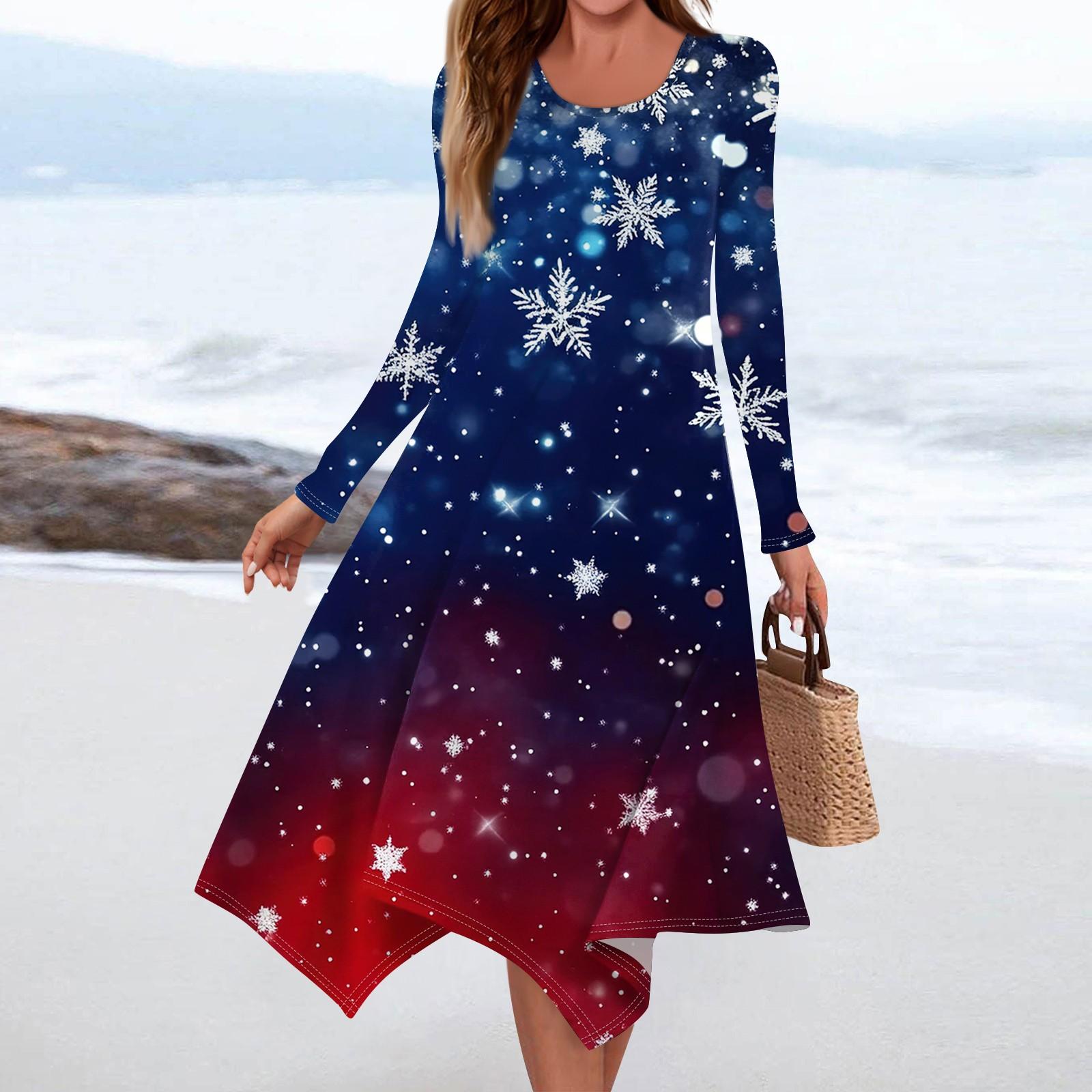 

Женское повседневное модное платье миди с круглым вырезом и длинным рукавом с принтом и неровным подолом XXL