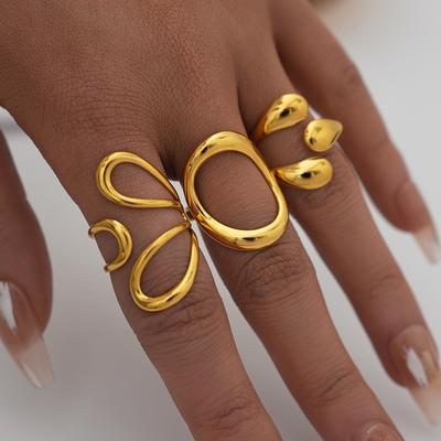 Minimalist Large Rings For Women Stainless Steel Gold Plated Waterproof Hip-hop Women's Finger Ring Aesthetic Jewelry
