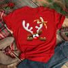 Funny Santa Claus with Christmas Elk Print Women T Shirt Casual Short Sleeve O-Neck Red Tshirt Ladies Y2k T-shirt Female