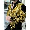 Men's Black Golden Baroque Shirt / Double-Headed Eagle / Light Luxury Business Long Sleeve Lapel