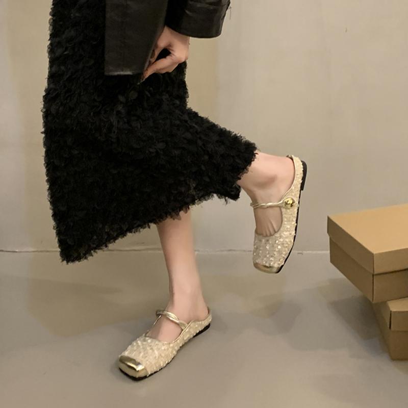 Fashion Female Shoes Slippers Flat Mules For Women 2025 Shallow Slides Cover Toe New Mary Janes Bling Mules For Women 2025 Female Shoes