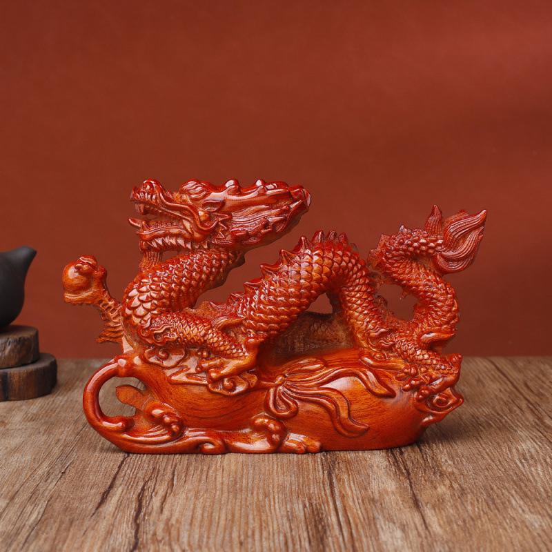 Ebony Carved Gourd Dragon Ornament: New Chinese Style Home and Office Decoration Craft Gift