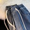 Women's Plush Denim Wide-Leg Pants: Elastic Waist & Drawstring, Loose Fit, Warm Retro Style for Autumn/Winter