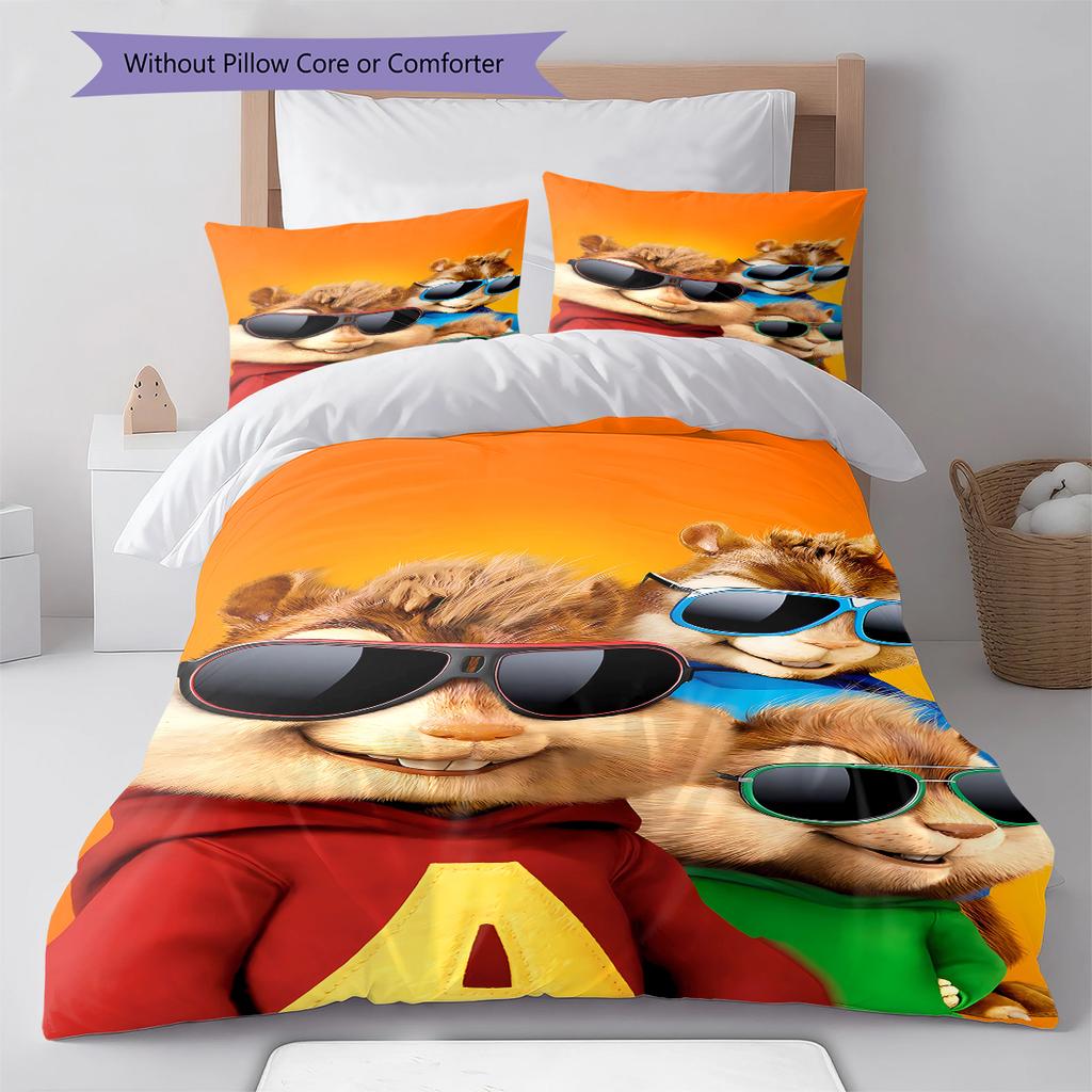 Alvin & The Chipmunks Pattern Bedding,Quilt Set Quilt Cover Pillowcase Home Birthday Gift (1 * duvet cover + 2 * pillowcase, without core)