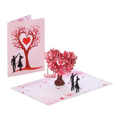 Romantic 3D Heart Tree Greeting Card Paper Sculpture Blessing Pop-Up Valentine's Day Wedding Invitation Cards Elegant Envelope