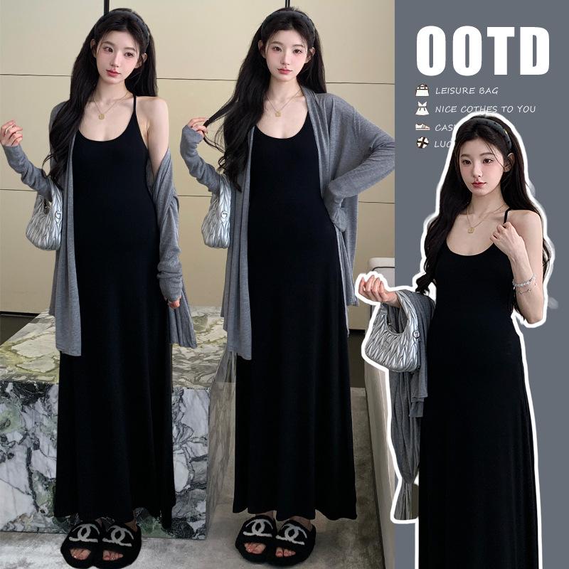 

Spring/Summer Maternity Knit Camisole Dress with Sun Protection Cardigan - Slim Fit, Flattering Lazy Style XL