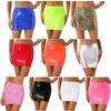 Kadın Parlak Lateks Etekler Parlak Rugan Mini Etek Düz Renk Elastik Kemer Kalem Etek Clubwear