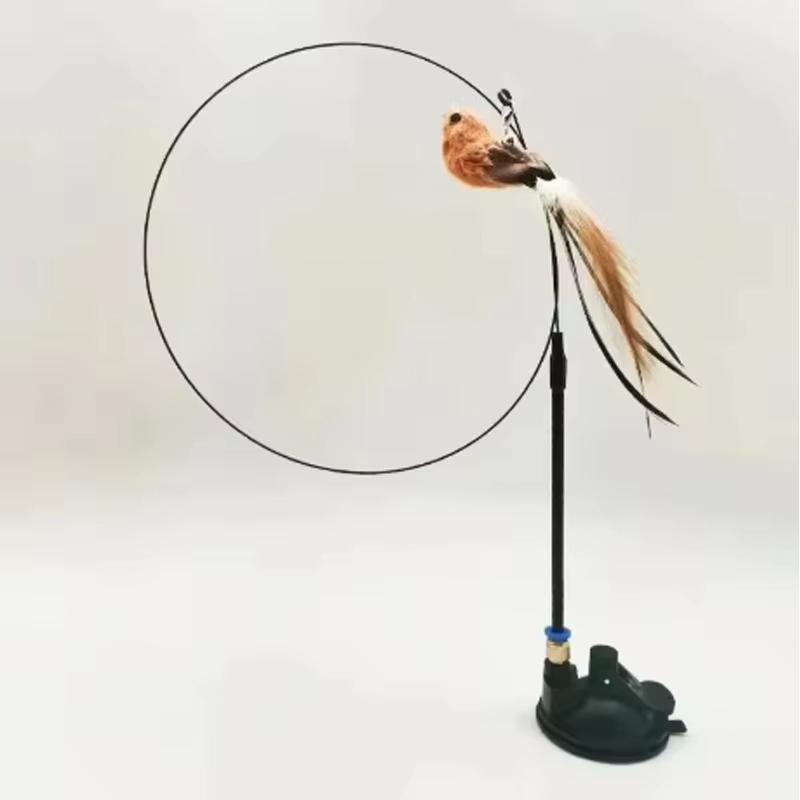 Interactive Bird Cat Feather Toy Suction Cup Teasing Cat Stick With Bell Kitten Toy Refill Replacement Bite Cat Chew Toy