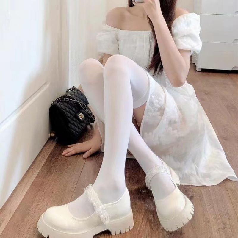 Japanese Summer Opaque Over-the-Knee Velvet Socks for Slim Calves