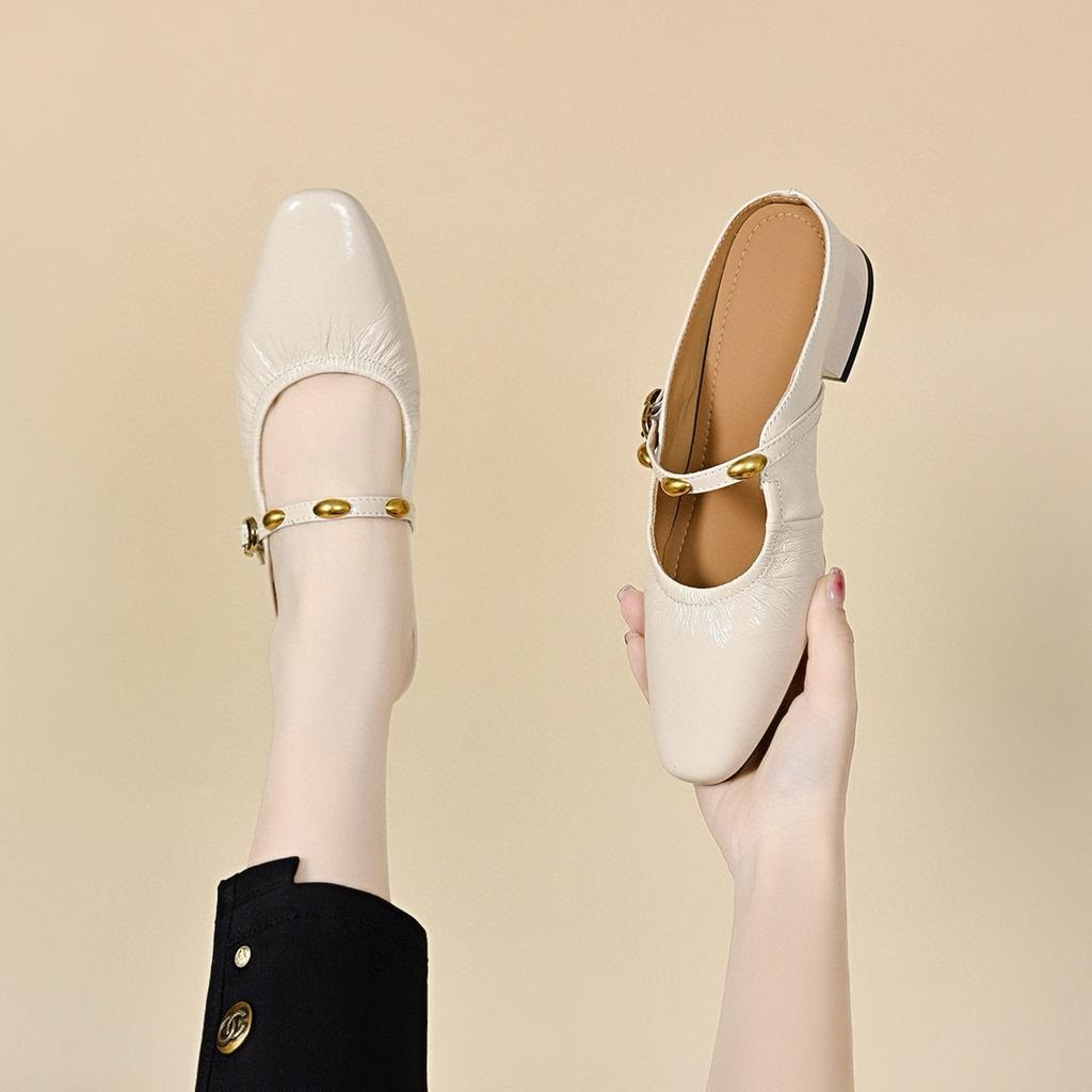 Baotou Slippers Women Wear Summer Mary Jane Women's Low Heels with Lazy Drag Elegant Half Slippers