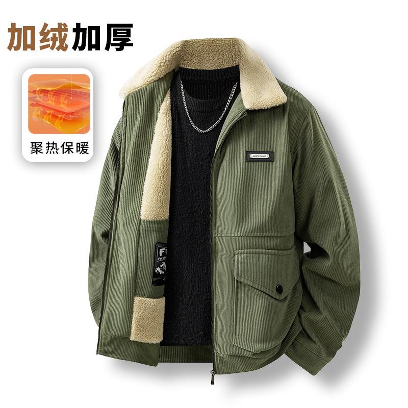 Autumn and winter new casual business jacket men's trend versatile corduroy tooling lamb wool thickened and loose