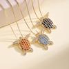 Nidin Sea Turtle Pendant Necklace Pave Crystal Zircon Longevity Symbol Animal Jewelry Adjustable Clavicle Chain For Women Men