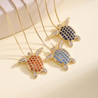 Nidin Sea Turtle Pendant Necklace Pave Crystal Zircon Longevity Symbol Animal Jewelry Adjustable Clavicle Chain For Women Men