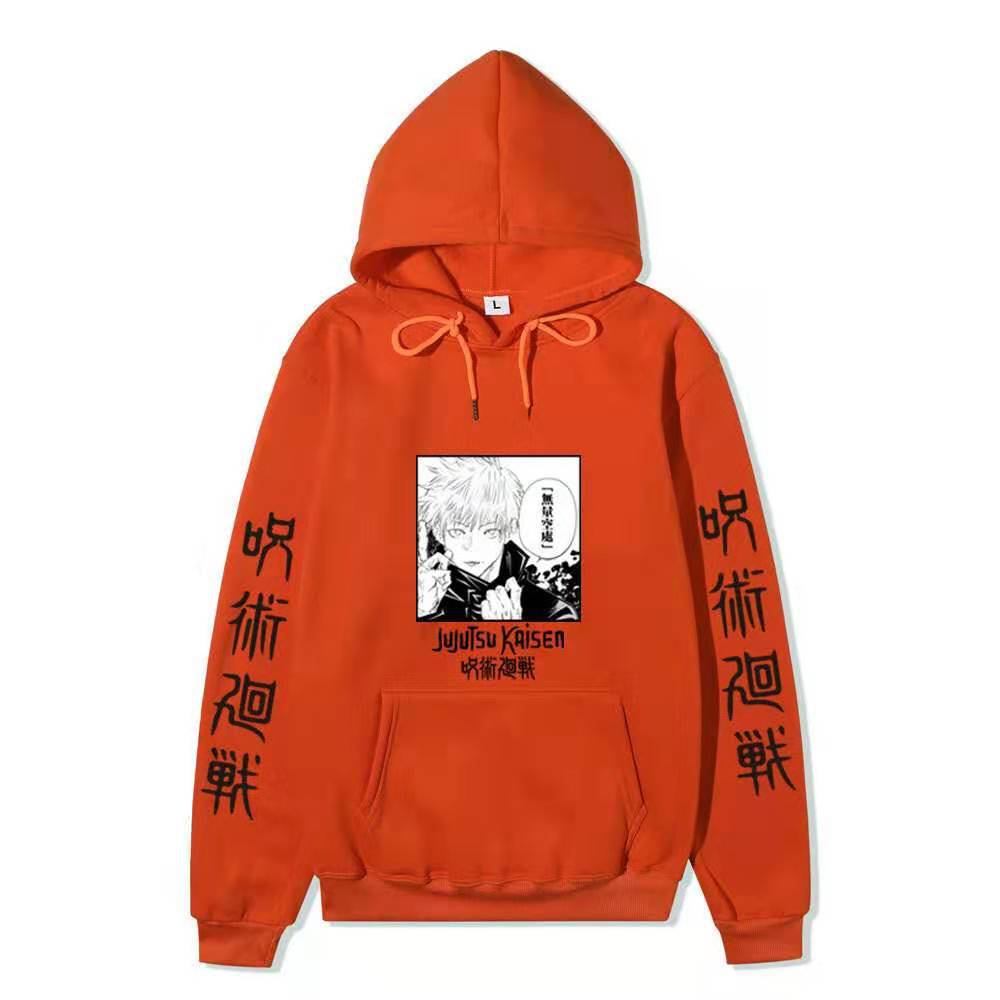 Satoru Gojo Hoodie Unisex Fleece Sweatshirt Dual Sleeve Vertical Japanese Kanji Manga Front Print Anime Pullover