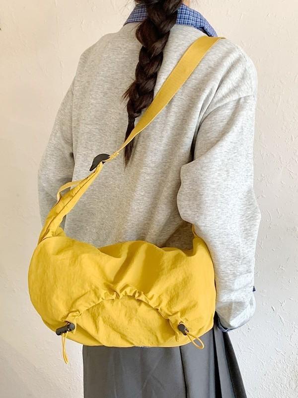 Canvas Casual Nylon Shoulder Bag With Drawstring Closure For Travel And Outdoor Use