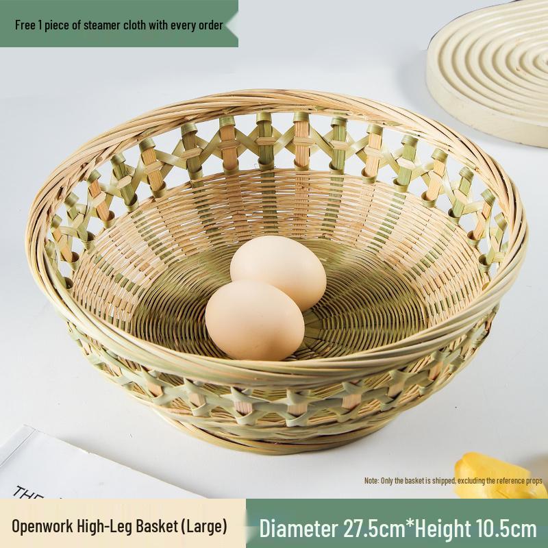 Bamboo Woven Basket: Multi-Use Storage, Fruit Plate, Steamed Bun, Winnowing, Dried Fruit, Candy, Kitchen Drainer, Vegetable Wash Basket