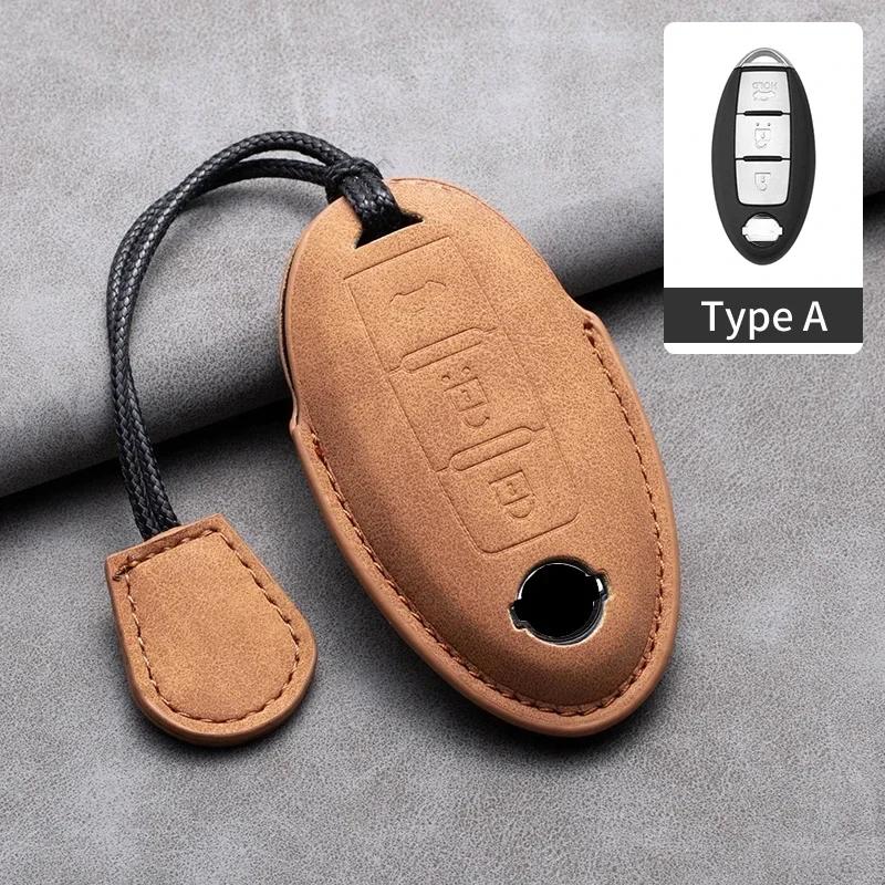 Leather Car Remote Key Case Cover Shell for Nissan Versa Maxima Altima Rogue Armada Sentra Murano for Infiniti FX35 QX60