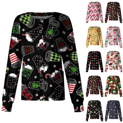 Women's Casual Fashion Long Sleeve Standing Lapel Single Breasted Christmas Printed Protective Workwear Jacket Top