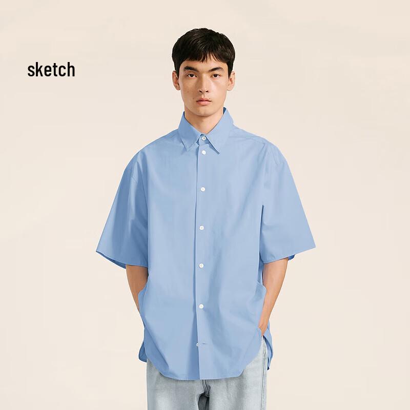 CROQUIS Chemise à Manches Courtes et Col pour Homme Coupe Ample en Coton