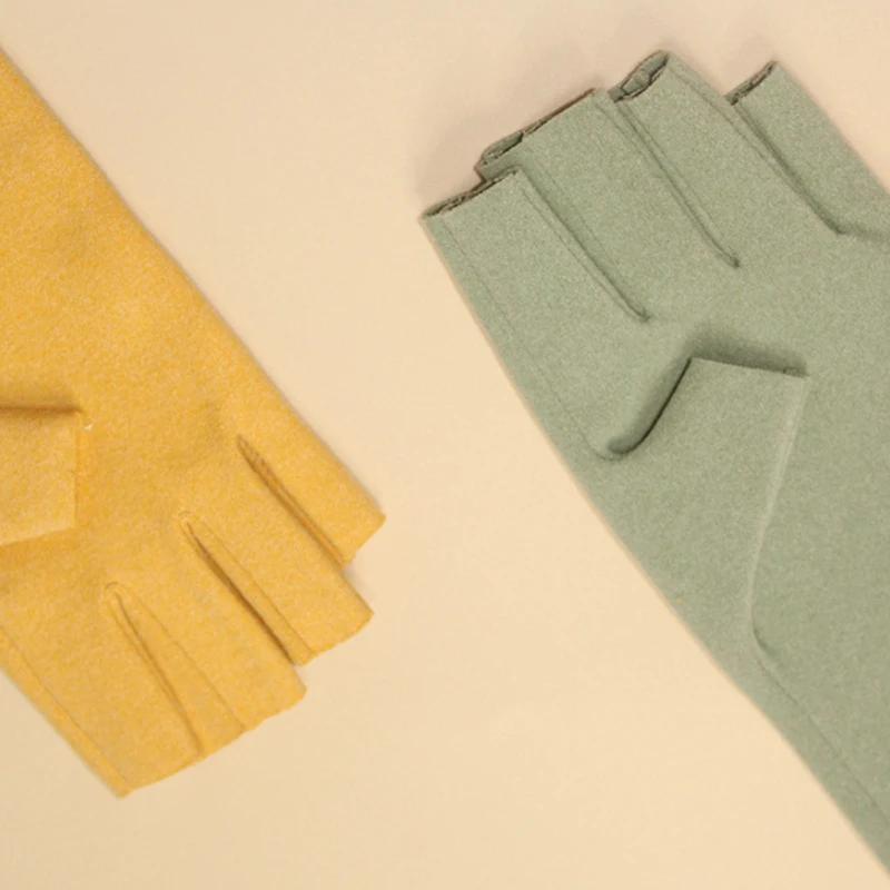 Winter Women's Gloves Thermal Solid Color Mittens New Thin Style Gloves Half-finger For Cold Weather Typing Working Driving